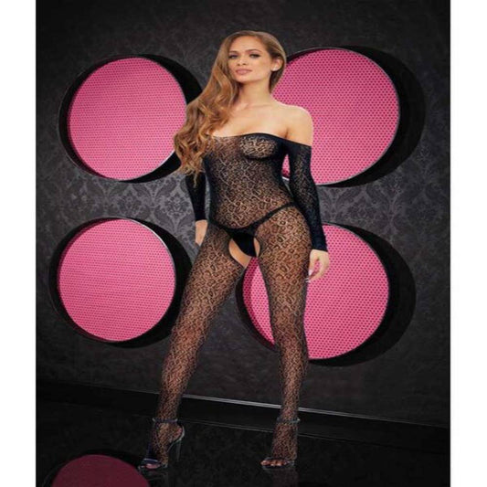 Lapdance Lingerie Long Sleeve Lace Bodystocking Black - Body Stockings