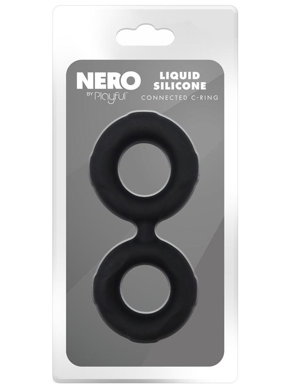 Playful Nero Liquid Silicone Connected Cock Ring Silicone Cock Rings