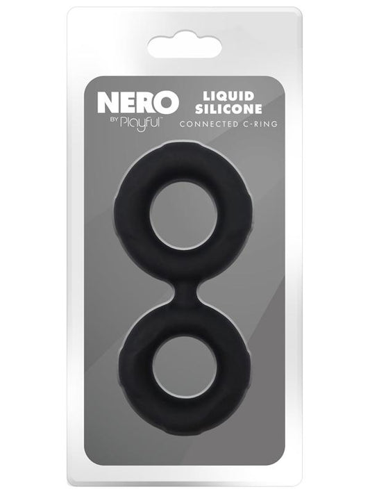 Playful Nero Liquid Silicone Connected Cock Ring - Silicone Cock Rings