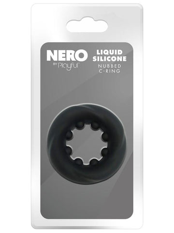 Playful Nero Liquid Silicone Nubbed Cock Ring - Silicone Cock Rings
