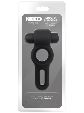 Playful Nero Liquid Silicone Vibe Dual Cock Ring - Silicone Cock Rings