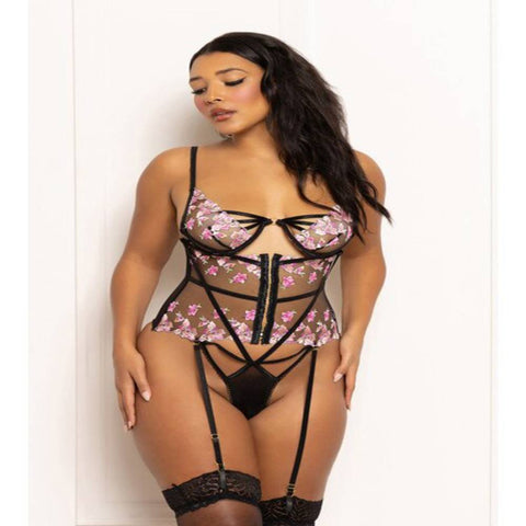 Seven Til Midnight Multicolored Embroidered Floral Galloon Lace Teddy With Underwire Black - Teddies and Bodysuits