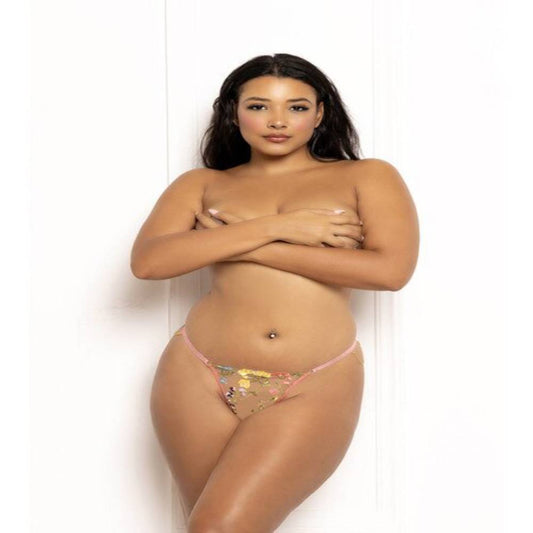 Seven Til Midnight Embroidered G-String With Delicate Gold Chain Back Detail Multicolour - G-Strings, Panties and Shorts