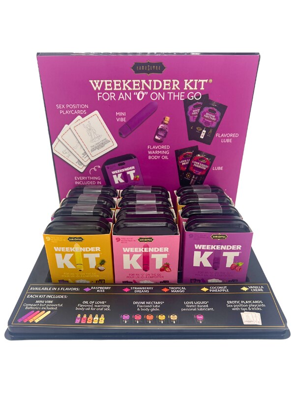 Kama Sutra Weekender Massage Oils & Vibrator Set 12 Prepack Sex Kits