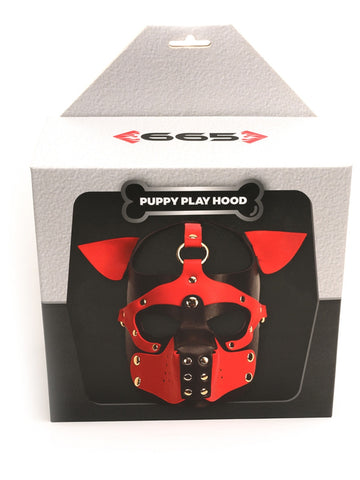 Sport Fucker Playful Pup BDSM Hood BLK/RED/WHT O/S - Bondage Hoods