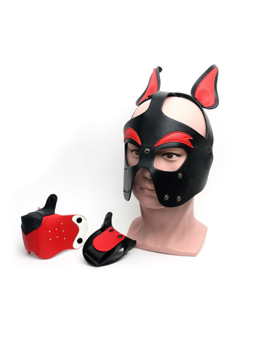 Sport Fucker Playful Pup BDSM Hood BLK/RED/WHT O/S - Bondage Hoods