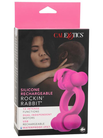 California Exotics Silicone Rechargeable Rockin Rabbit Penis Ring - Vibrating Cock Rings