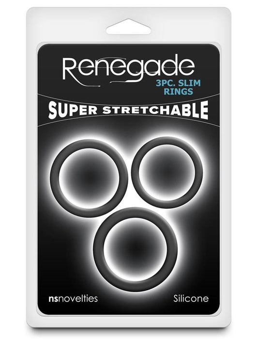 Renegade 3 Piece Slim Stretchy Cock Rings Black - Cock Ring Sets