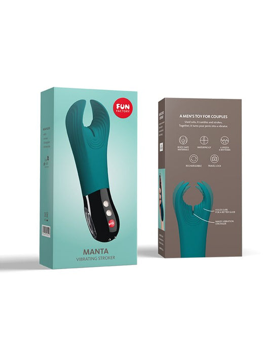 Fun Factory Manta Vibrating Stroker Deep Sea Blue/Black - Masturbators and Strokers
