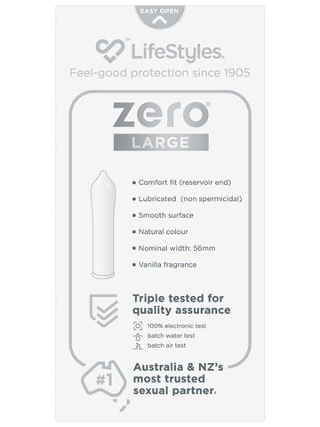 Lifestyles Zero Large Comfort Fit Thinnest Condoms 10 Pack - Condoms