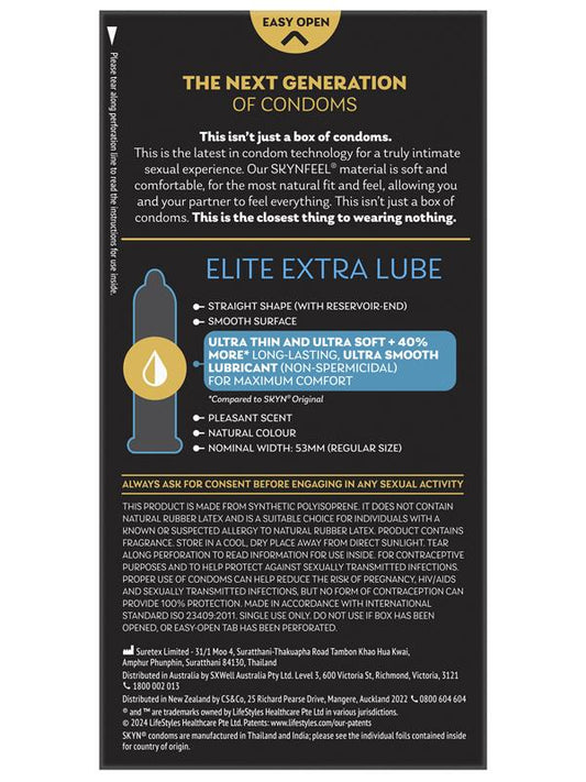 Skyn Elite Extra Lubricated Ultra Thin Condoms 10 Pack - Condoms
