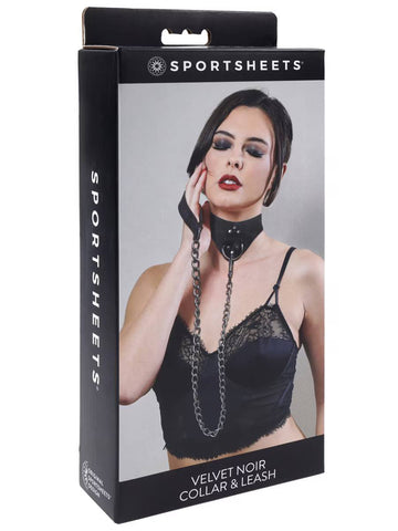 Sportsheets Velvet Noir Bondage Collar and Leash - Collars and Leads