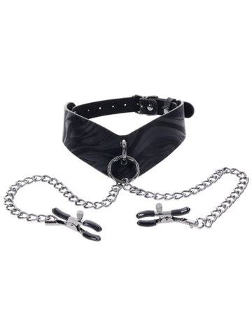 Sportsheets Velvet Noir Collar and Removable Clamps - Collars and Leads
