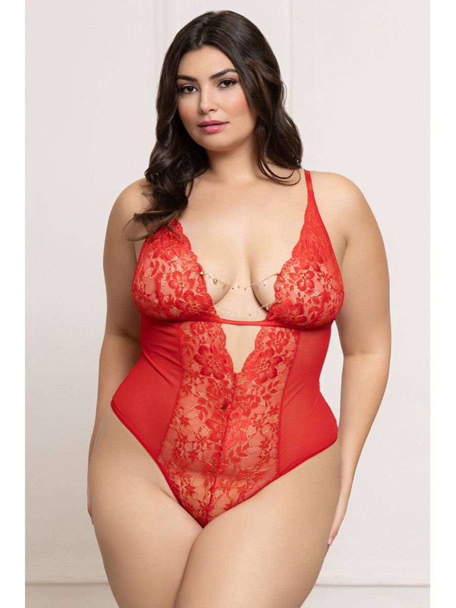 Seven 'til Midnight Mesh Teddy with Open Crotch Red Teddies and Bodysuits
