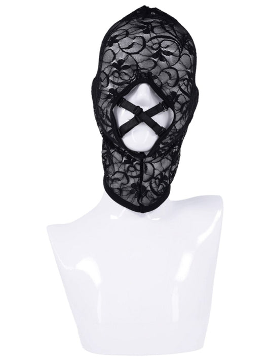 Sportsheets Sex and Mischief Lace Hush BDSM Hood Black Bondage Hoods