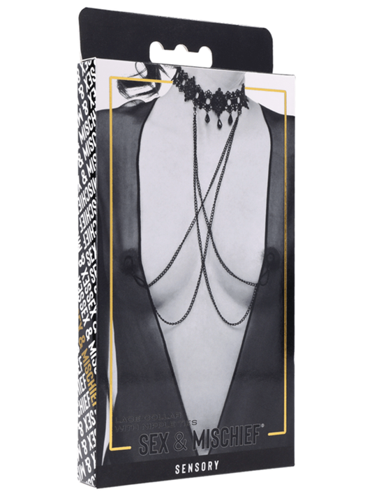 Sportsheets Sex and Mischief Lace Collar with Nipple Ties Collars and Leads