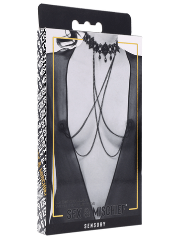 Sportsheets Sex and Mischief Lace Collar with Nipple Ties - Collars and Leads