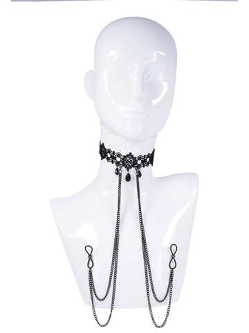 Sportsheets Sex and Mischief Lace Collar with Nipple Ties - Collars and Leads