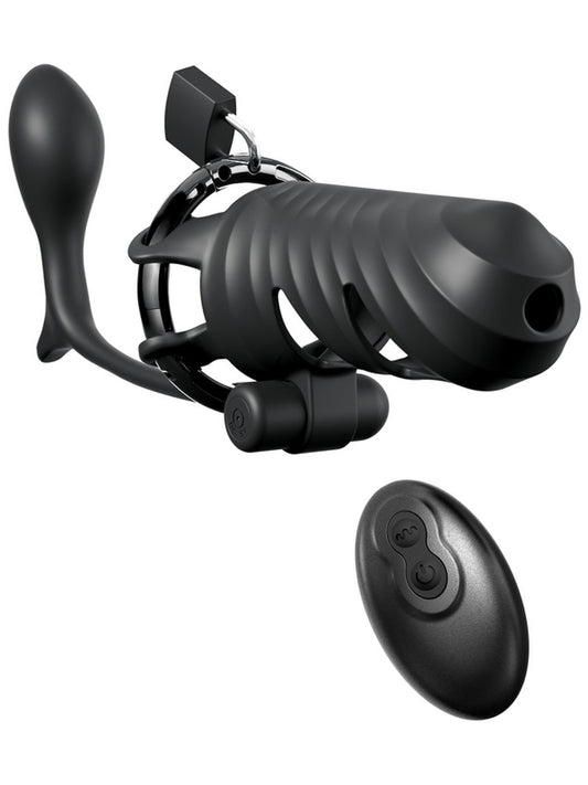 Fantasy C-Ringz Vibrating Cock Blocker with Ass-Gasm Plug Black Male Chastity