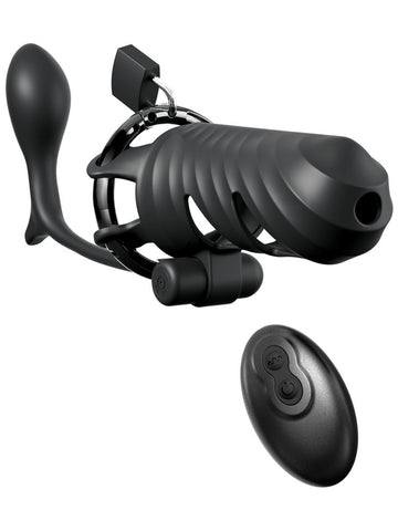 Fantasy C-Ringz Vibrating Cock Blocker with Ass-Gasm Plug - Male Chastity