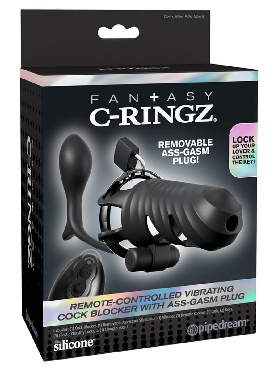 Fantasy C-Ringz Vibrating Cock Blocker with Ass-Gasm Plug Male Chastity