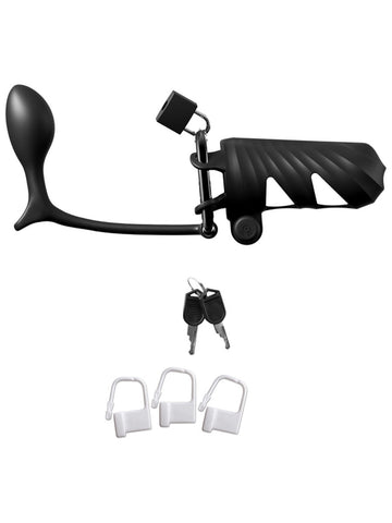 Fantasy C-Ringz Vibrating Cock Blocker with Ass-Gasm Plug - Male Chastity