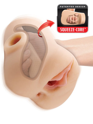 PDX Plus Double Pounder Vibrating Squeeze Realistic Stroker - Masturbators and Strokers