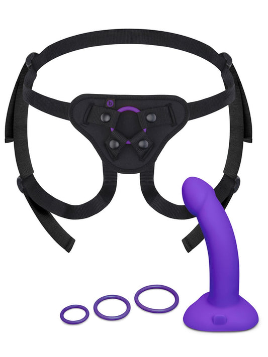 b-Vibe Vibrating Curved Silicone Dildo Strap-On Kit Purple Strap On Sextoys