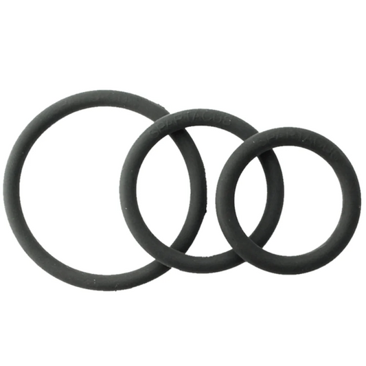 Rubber 3 Piece Cock Ring Set Black For ED Treatment - Stretchy Cock Rings