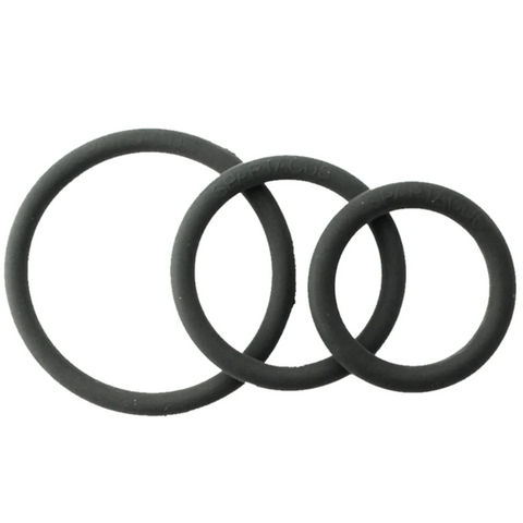 Rubber 3 Piece Cock Ring Set Black For ED Treatment - Stretchy Cock Rings