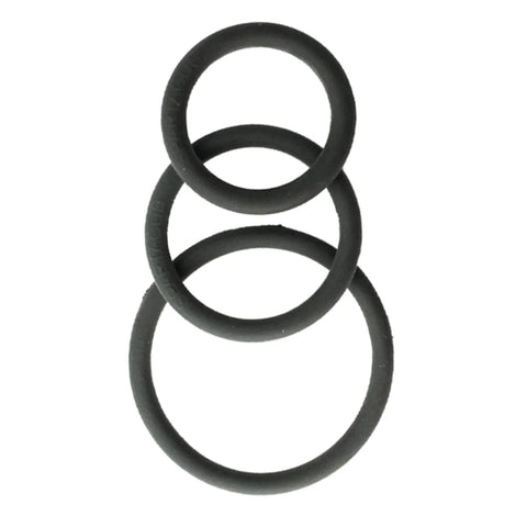 Rubber 3 Piece Cock Ring Set Black For ED Treatment - Stretchy Cock Rings