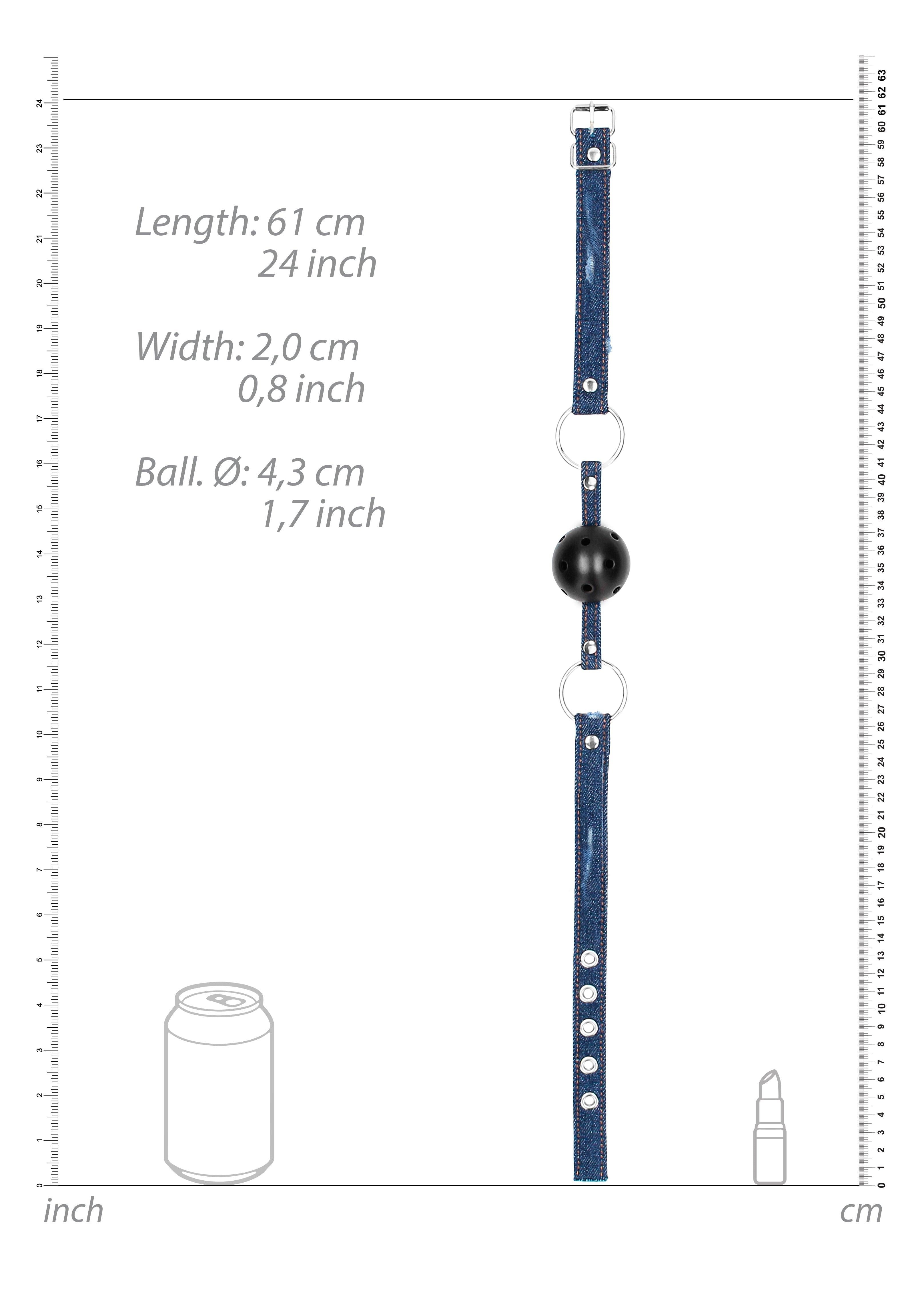 Shots Toys Breathable Ball Gag with Roughend Denim Straps - Bondage Gags and Bits