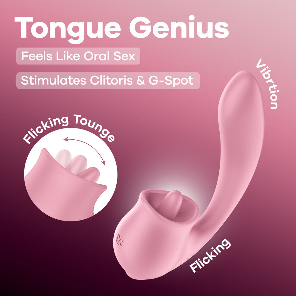 Satisfyer Tongue Genius Vibrator with Clit Stimulator Pink Clit Ticklers and Pulsators
