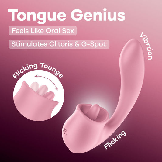 Satisfyer Tongue Genius Vibrator with Clit Stimulator Pink Clit Ticklers and Pulsators