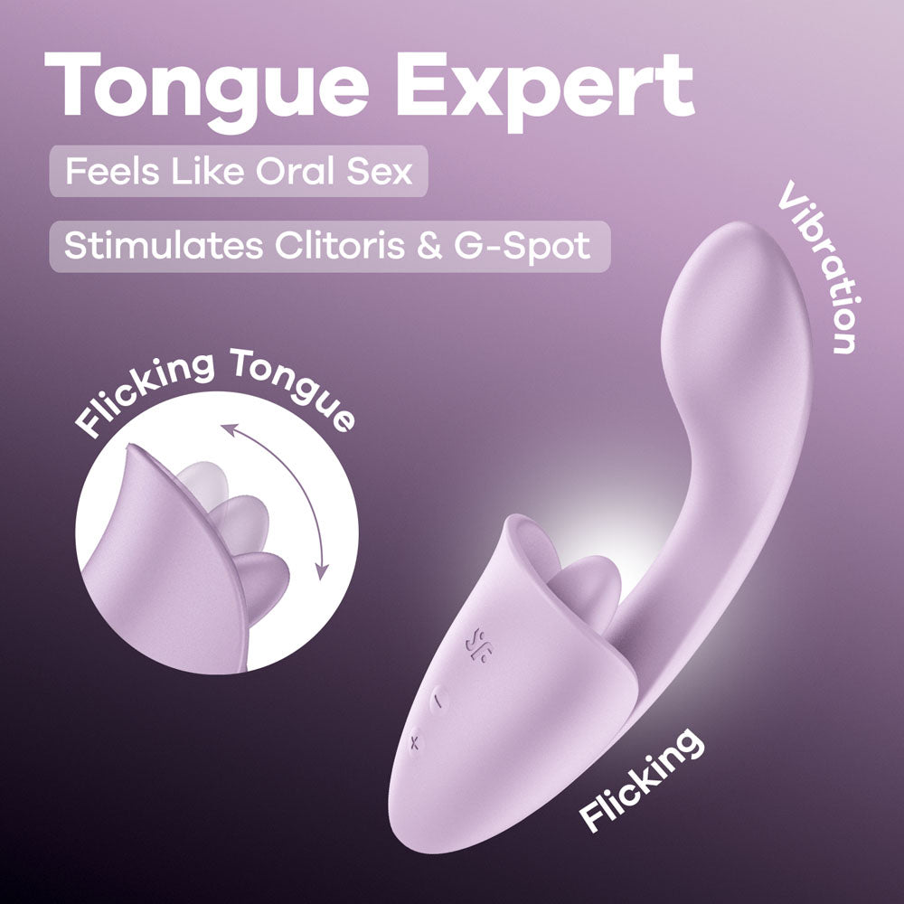Satisfyer Tongue Expert Vibrator with Clitoral Stimulator Purple Clit Ticklers and Pulsators