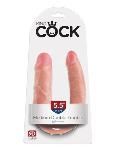 King Cock U Shaped Double Trouble Realistic Dildo Flesh - Double Ender
