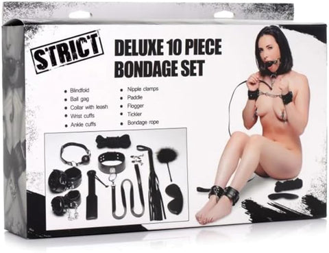 Strict Deluxe Bondage Set 10 Piece Black - Bondage Kits
