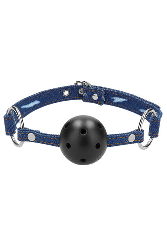 Shots Toys Breathable Ball Gag with Roughend Denim Straps - Bondage Gags and Bits
