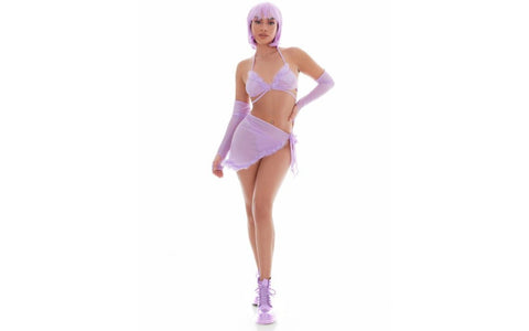 Pink Lipstick Feeling Fuzzy Womens Festival Set Including Pasties Lilac - Teddies and Bodysuits