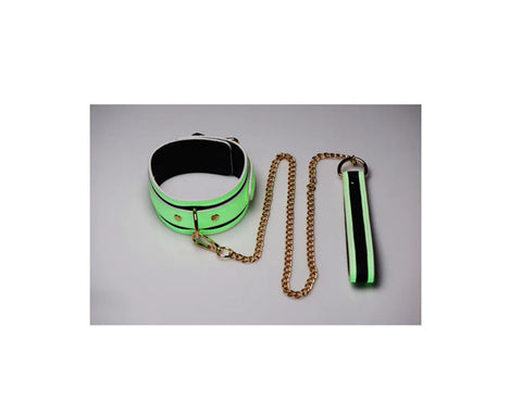 Master Series Kink in the Dark Glowing Collar and Lead Fluro Green - Collars and Leads