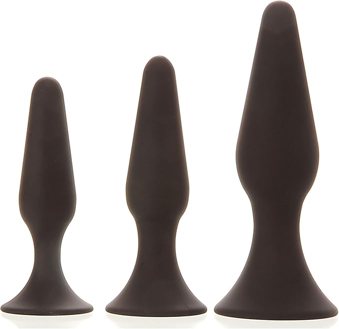 Adam and Eve Silicone Booty Boot Camp 3 Size Anal Training Kit Black Butt Plugs