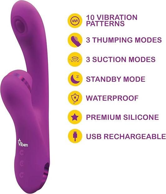 Viben Dazzle Rechargeable Thumping Rabbit Vibrator Berry - Rabbit Vibrators