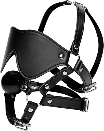 Strict Blindfold Harness With BDSM Play Ball Gag - Bondage Gags and Bits