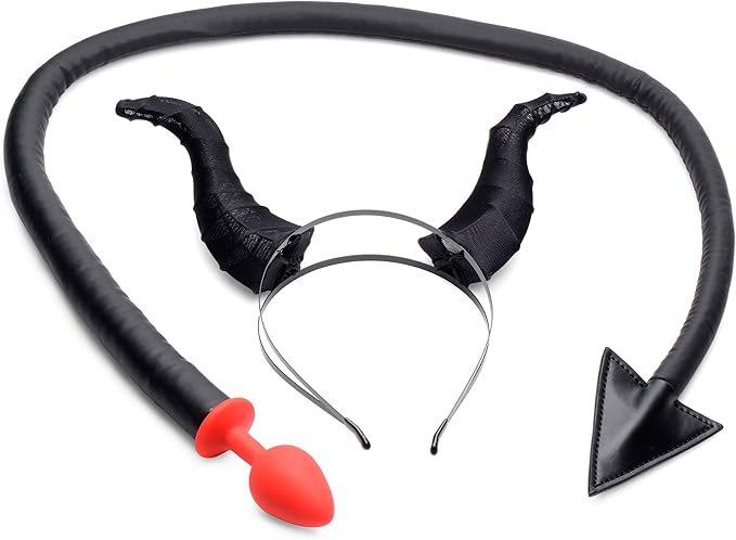 Tailz Devil Tail Anal Plug and Horn Set Black Butt Plugs