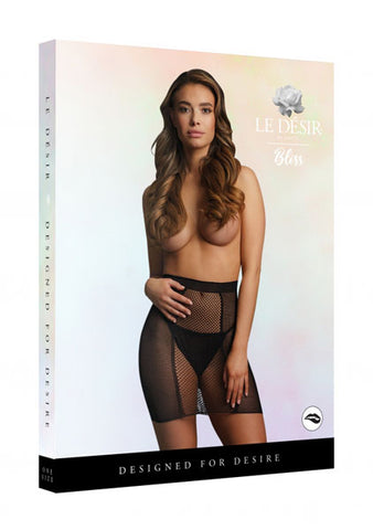 Le Desir Womens High Waist Fishnet Skirt Black - Fishnet and Thigh Highs