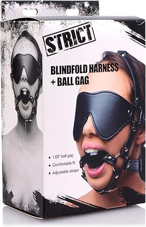 Strict Blindfold Harness With BDSM Play Ball Gag - Bondage Gags and Bits