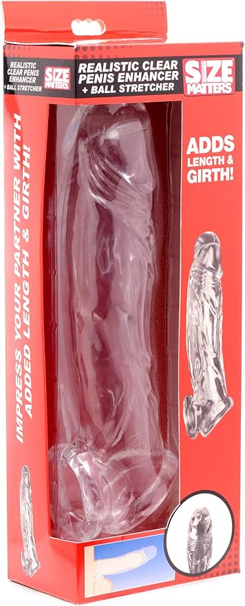 Size Matters Realistic Clear Penis Enhancer and Ball Stretcher Penis Sleeves and Extenders