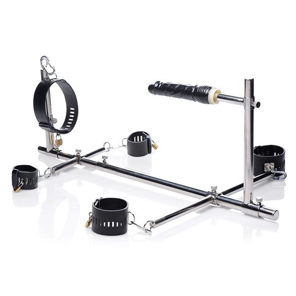 Master Series Imprisoned Metal Stockade With Dildo Sex Furniture