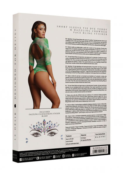 Le Desir Short Sleeve Tie Dye Teddy & Face Bling Sticker Teddies and Bodysuits