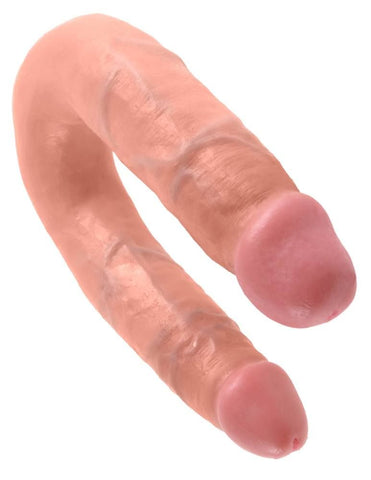King Cock U Shaped Double Trouble Realistic Dildo Flesh - Double Ender